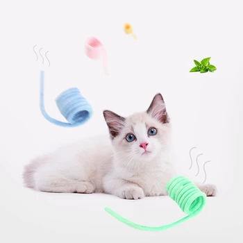 Интерактивные игрушки на пружинах для домашних животных, прочная жевательная игрушка для котенка, красочная пружинная Плюшевая игрушка-трубка цвета Макарон