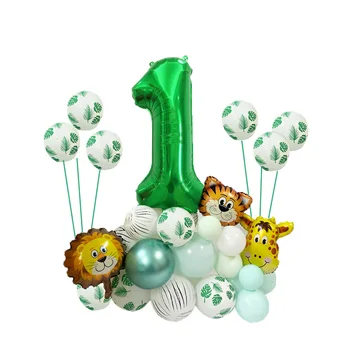 Набор воздушных шаров для вечеринки с животными в джунглях Латексные шары из пальмовых листьев 32-дюймовые Зеленые Номерные Глобусы Декор для вечеринки в честь 1-го Дня Рождения Принадлежности для Душа ребенка