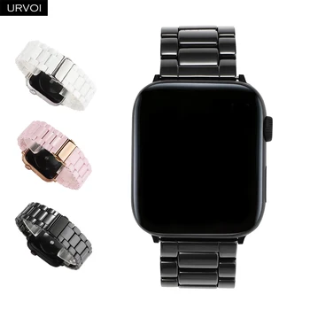 Браслет URVOI link для apple watch 8 7 6 SE 5 4 3-полосный керамический ремешок iWatch 41 мм 45 мм блестящая пряжка современного дизайна на запястье