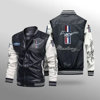 2023 Новая Винтажная осенне-зимняя куртка из искусственной кожи с логотипом Mustang на молнии, модная куртка с длинным рукавом, бейсбольная куртка