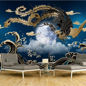 бейбехан Пользовательские фрески модное украшение дома новый китайский стиль национальный ветер прилив золотой феникс ТВ фон обои для стен