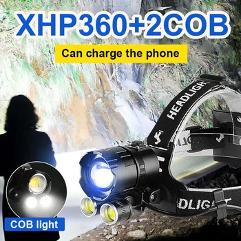 Мощный налобный фонарь Super XHP360 2COB, перезаряжаемый налобный фонарь, мощные налобные фонари, светодиодная фара 18650, рыболовный фонарь