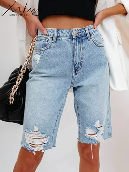 Летние женские рваные джинсовые шорты 2023, стрейчевые джинсовые брюки-капри, рваные джинсы, обтягивающие женские джинсовые капри, джинсовые брюки для женщин