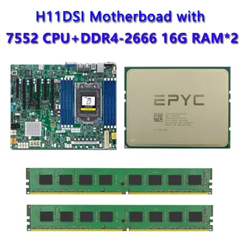 Для материнской платы Supermicro H11DSI + 2шт EPYC 7552 2,2 ГГц 48-ядерный 96-потоковый процессор мощностью 180 Вт + 2шт 16 ГБ оперативной памяти DDR4 2666 МГц REV2.0