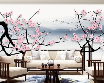 Обои на заказ в китайском стиле простая модная художественная концепция цветок сливы пейзаж гостиная ТВ фон настенная роспись