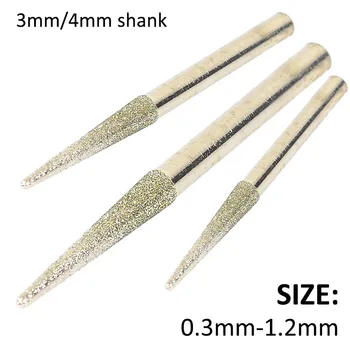 1шт 0,3 мм-1,2 мм Алмазные Конусообразные шлифовальные заусенцы, биты для гравировки, разделочный нож, хвостовик 3 мм/4 мм для напильников для резьбы по металлу, нефриту с ЧПУ