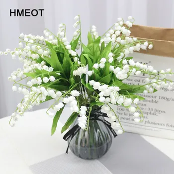 Искусственный цветок ландыша, настоящий на ощупь Белый колокольчик, Пластиковый букет, Свадебная цветочная композиция, декор для домашнего стола