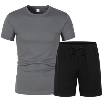 Обязательная летняя мужская спортивная одежда, сетчатая дышащая и удобная футболка, шорты с короткими рукавами, комплект из двух предметов