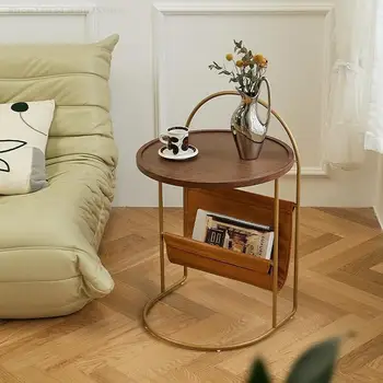 Маленький чайный столик в скандинавском ретро стиле с диваном в гостиной, простой прикроватный столик, железный многослойный маленький круглый столик, угловой столик