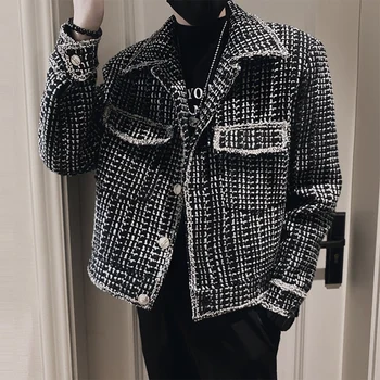 Мужская куртка в клетку из весенней ткани 2023, Корейская модная повседневная куртка Looae, уличная одежда, верхняя одежда, куртки, мужская одежда