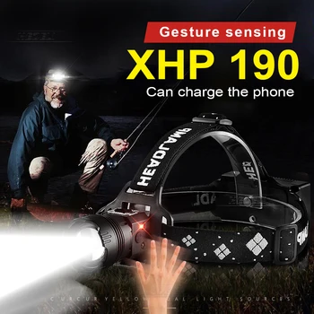 Сверхмощный светодиодный налобный фонарь XHP190, перезаряжаемый USB-головной фонарик, мощный телескопический зум, рабочий фонарь для кемпинга на открытом воздухе.