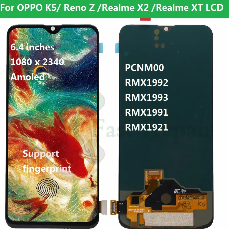 AMOLED Для OPPO K5 Reno Z ЖК-дисплей С Сенсорной панелью Дигитайзер Для Realme X2 ЖК-дисплей для Realme XT ЖК-дисплей С Рамкой