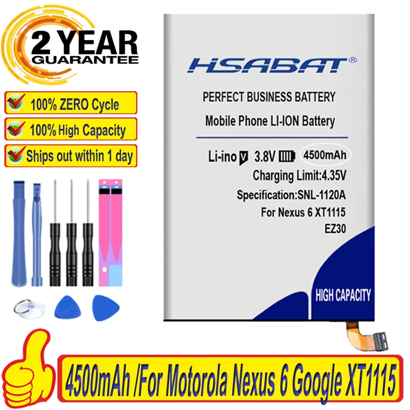 HSABAT Лидирующий бренд 100% Новый аккумулятор 4500 мАч EZ30 для Motorola Nexus 6 Google xt1103 XT1115 XT1110 nexus6 в пределах номера отслеживания