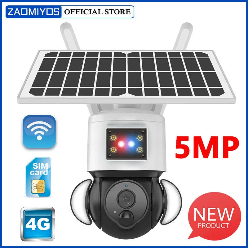 ZAOMIYOS 4G Солнечная Камера Наружная Солнечная Панель 2K 5MP HD WIFI Беспроводная Система Видеонаблюдения 12000mah Аккумулятор с Противоугонной Сиреной Сигнализации