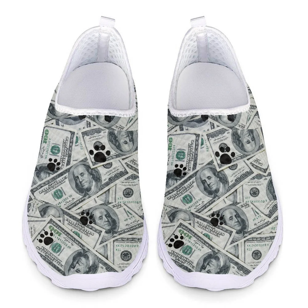 Брендовая женская обувь из сетчатого материала с принтом доллара и следов животных, легкие кроссовки для девочек Zapatos De Mujer