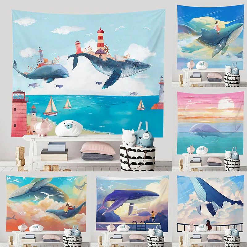Декор стены гобеленом Креативные Морские Животные Фототовары с Дельфинами Аквариумный Фон Украшение Спальни Подвесная Ткань