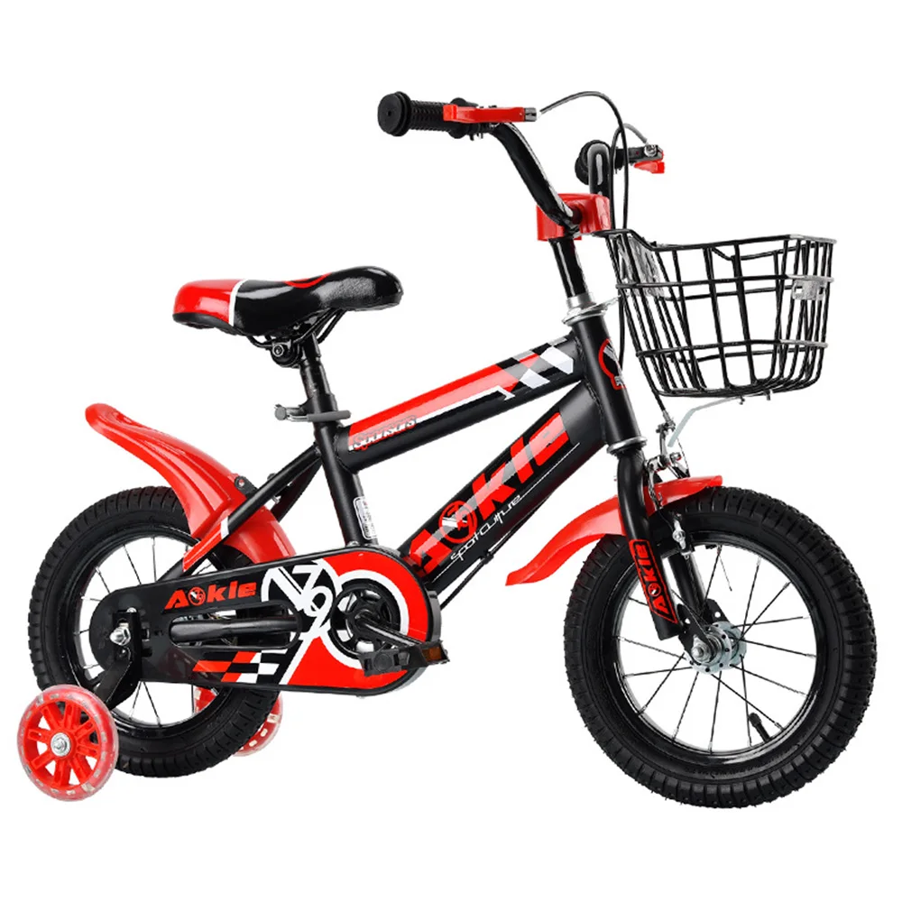 Детский велосипед 12 дюймов, Беговая дорожка из высокоуглеродистой стали, Утолщение, Расширяющийся Красный Мягкий Передний V-образный задний тормоз Треугольной конструкции.