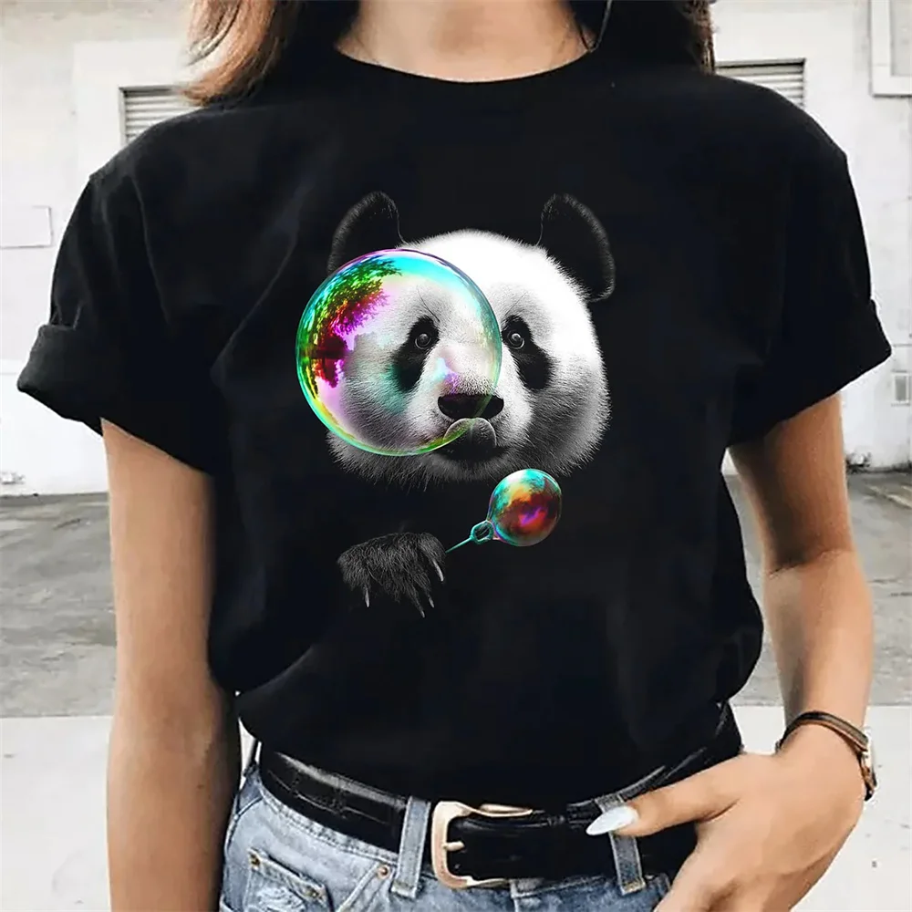 Женская футболка с 3D-принтом милой панды 2023, повседневная футболка с изображением животных, с круглым вырезом и коротким рукавом, мягкая женская футболка для дома, повседневные основы