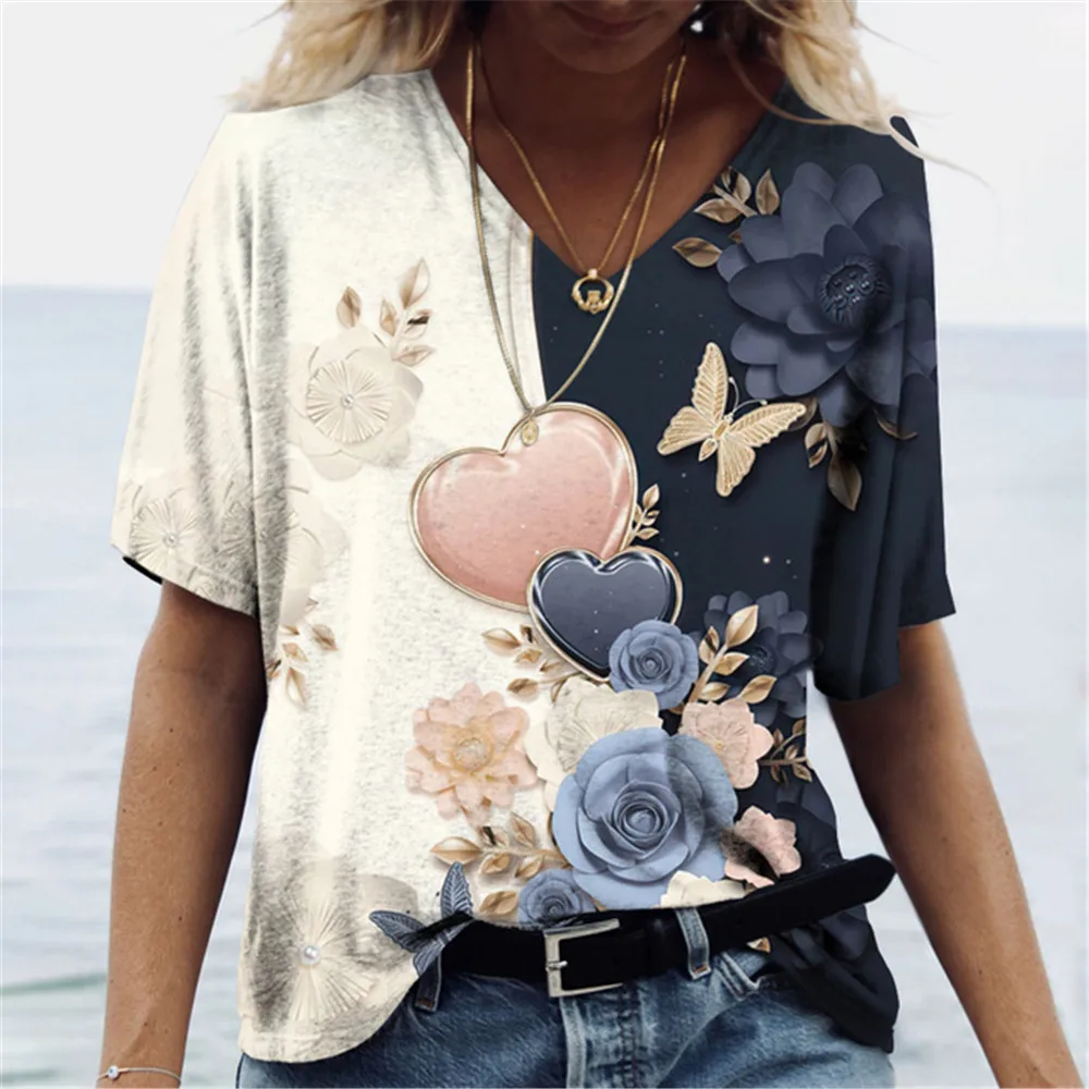 Женская футболка с бабочкой, летняя одежда для девочек, футболки, женская толстовка в стиле харадзюку, блузка с V-образным вырезом, большие размеры, Короткий рукав, Дешевые топы