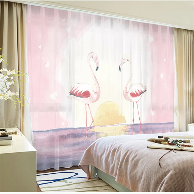Изготовленная на заказ Шифоновая занавеска для детской комнаты Детская гостиная Фламинго Белый Розовый Хаки Серый Коричневый Розовый Синий