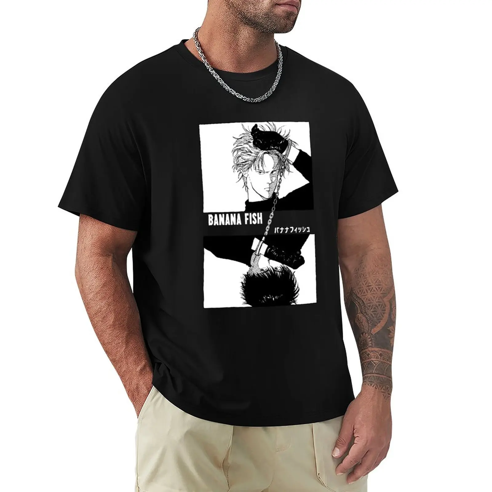 Мужская футболка с БАНАНОВЫМИ рыбками -цепочками, летняя одежда, короткая футболка, футболки для мужчин
