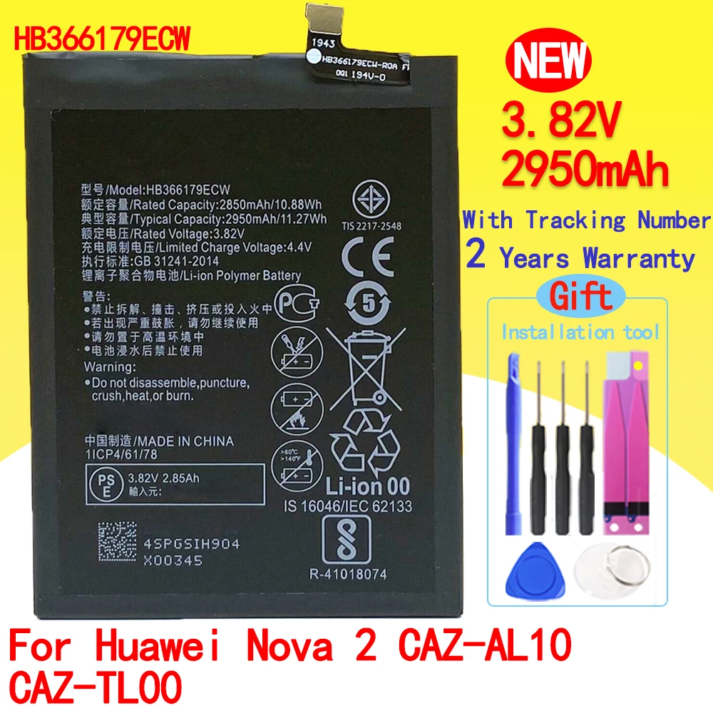 Новый Высококачественный Аккумулятор HB366179ECW 2950mAh Для телефона Huawei Nova 2 CAZ-AL10 CAZ-TL00 В Наличии Быстрая Доставка С Бесплатными Инструментами