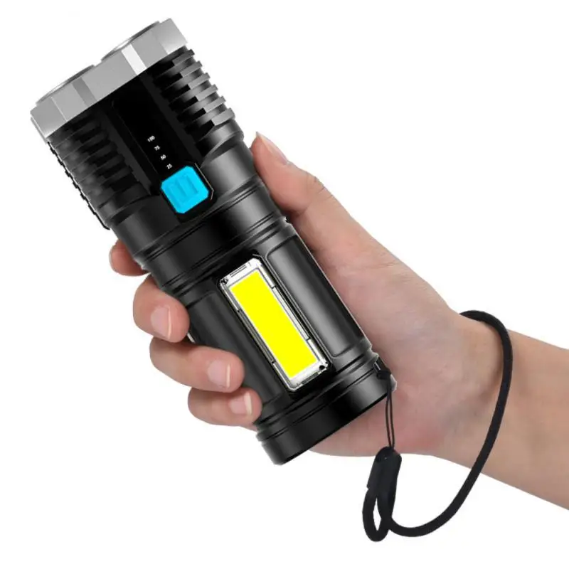 Супер яркий бликовый фонарик с 4 головками, сильный светодиодный свет, USB-дальнобойный фонарь, портативный многофункциональный фонарь на открытом воздухе, тактический фонарь