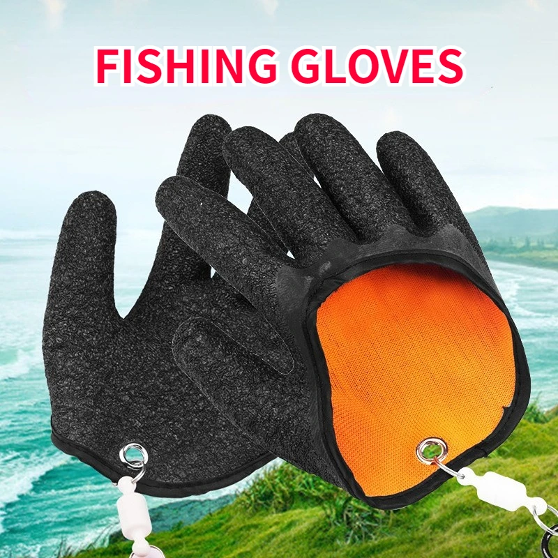 Черные рыболовные перчатки с латексной подкладкой, устойчивой к порезам, хорошо подходят для безопасного обращения с рыбой, с магнитным фиксатором