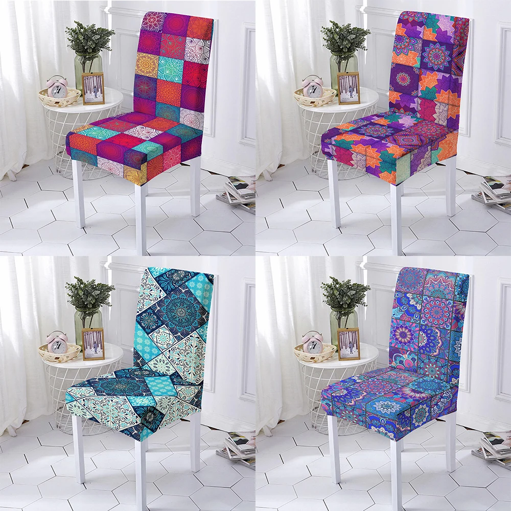 Чехол для стула с принтом Мандалы, современный чехол для сиденья с геометрическим рисунком, съемный водонепроницаемый чехол для стула для декора гостиной отеля